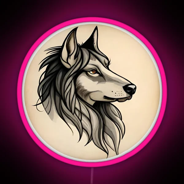 Braided Hair Dog Portrait RGB Neon Sign