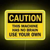 Brightly lit brain warning sign in vibrant RGB neon colors