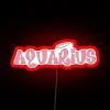 Vibrant Aquarius constellation symbol in colorful neon LED lighting.