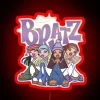 Bratz doll friends in colorful fun pose neon light sign.