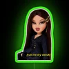 Vintage inspired neon sign featuring Bratz doll, pop culture charm.