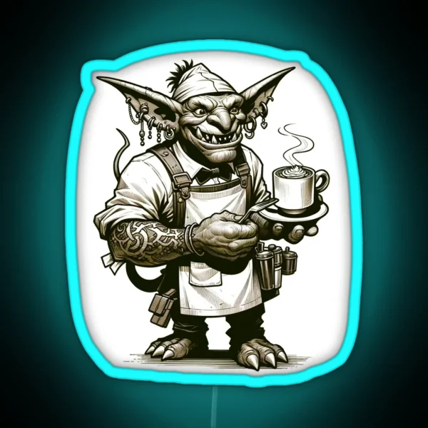 Brewmaster Goblin The Coffee Conjurer RGB Neon Sign