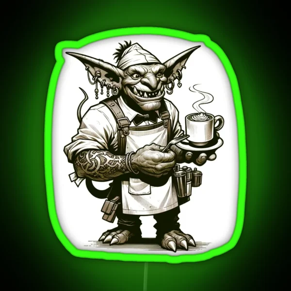Brewmaster Goblin The Coffee Conjurer RGB Neon Sign