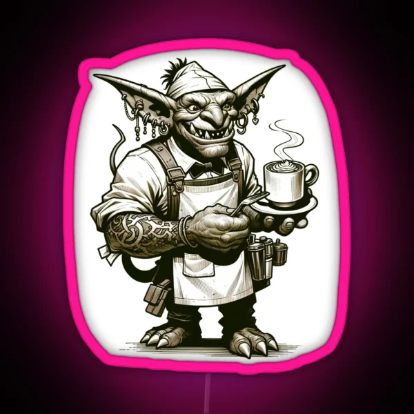 Brewmaster Goblin The Coffee Conjurer RGB Neon Sign