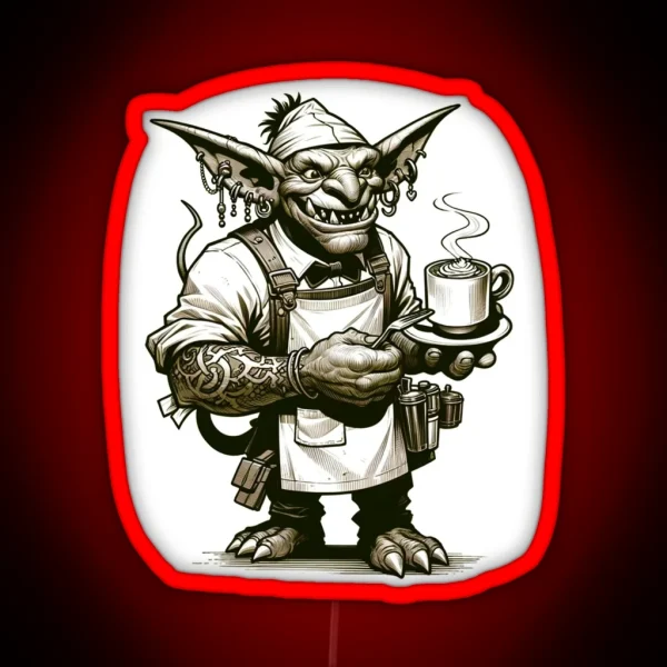 Brewmaster Goblin The Coffee Conjurer RGB Neon Sign