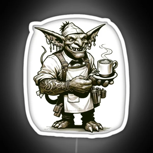 Brewmaster Goblin The Coffee Conjurer RGB Neon Sign