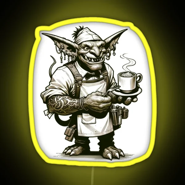 Brewmaster Goblin The Coffee Conjurer RGB Neon Sign