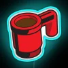 Bold brick coffee mug inspired RGB illuminated neon bar decor.