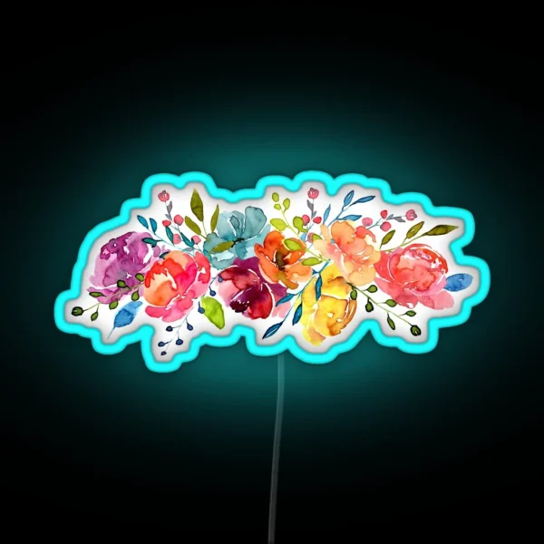 Bright Flowers Summer Watercolor Peonies RGB Neon Sign