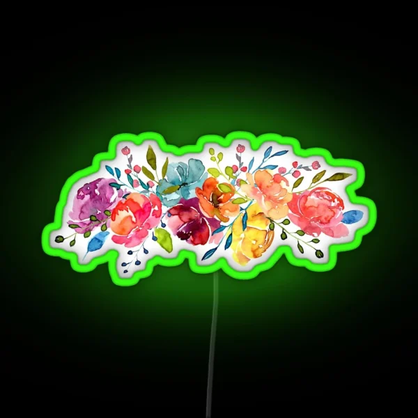 Bright Flowers Summer Watercolor Peonies RGB Neon Sign
