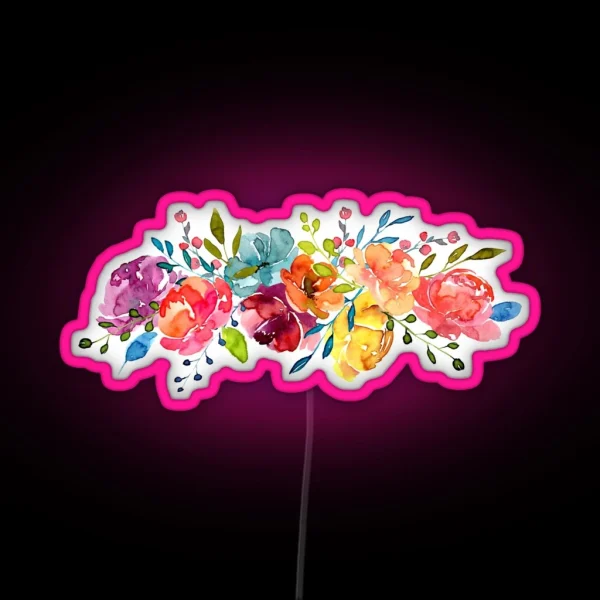 Bright Flowers Summer Watercolor Peonies RGB Neon Sign