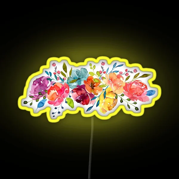 Bright Flowers Summer Watercolor Peonies RGB Neon Sign