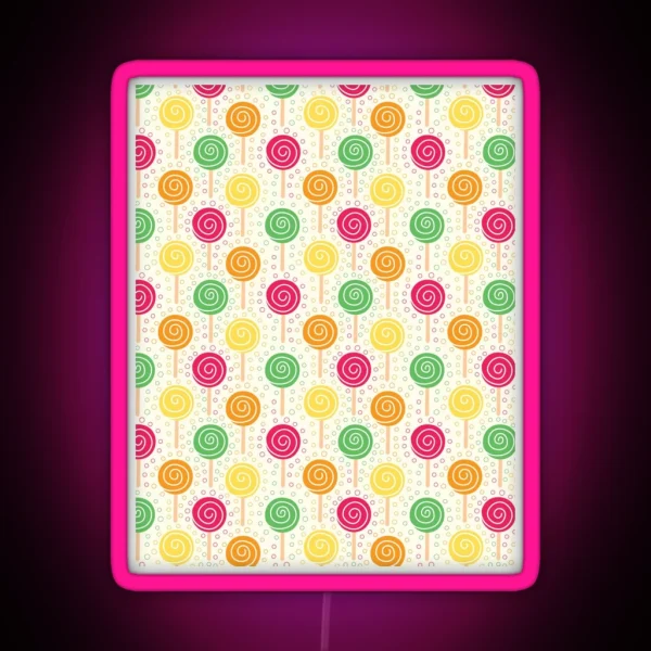 Bright Playful Candy Lollies Pattern RGB Neon Sign