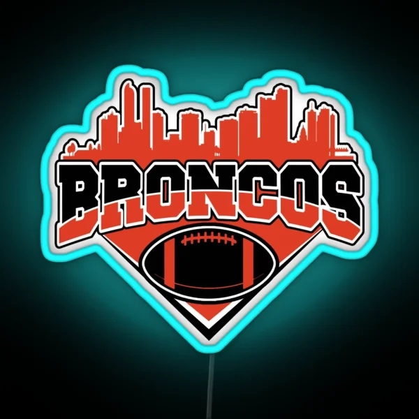 Broncos Football Skyline Football Team RGB Neon Sign
