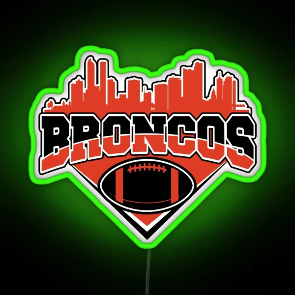 Broncos Football Skyline Football Team RGB Neon Sign