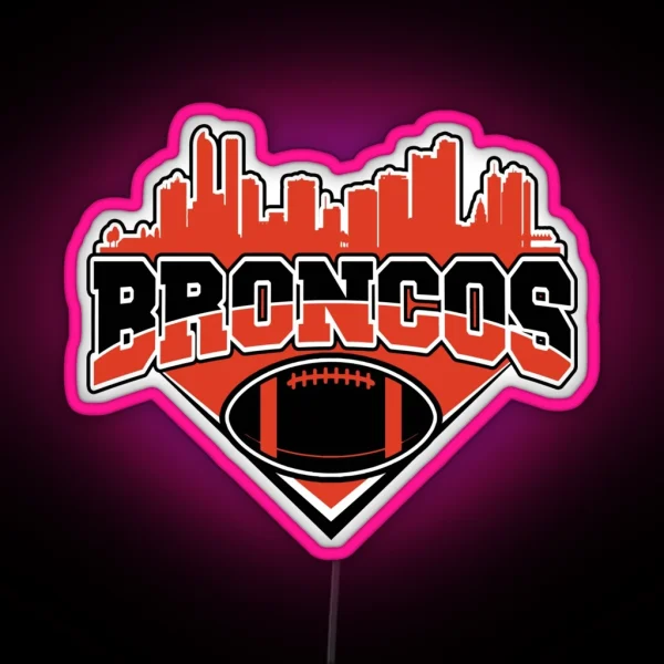 Broncos Football Skyline Football Team RGB Neon Sign