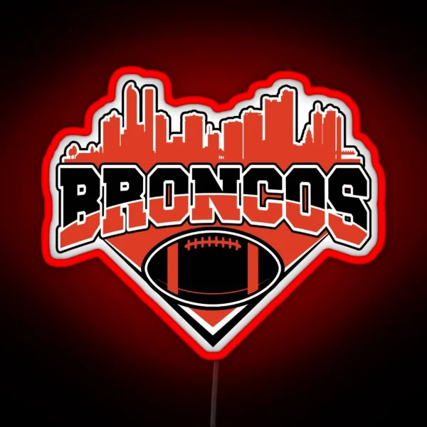 Broncos Football Skyline Football Team RGB Neon Sign
