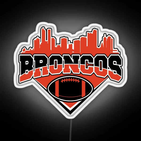 Broncos Football Skyline Football Team RGB Neon Sign
