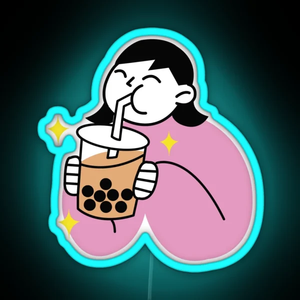 Bubble Tea Cartoon Design RGB Neon Sign