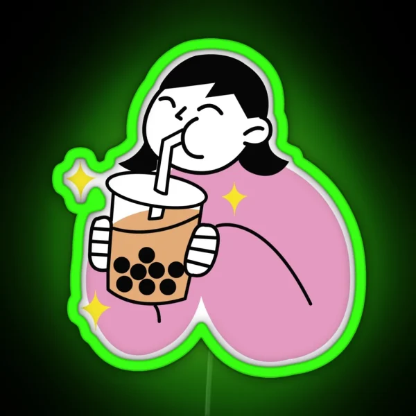 Bubble Tea Cartoon Design RGB Neon Sign