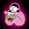 Vibrant Neon Sign Featuring Colorful Characters Drinking Bubble Tea Delightfully