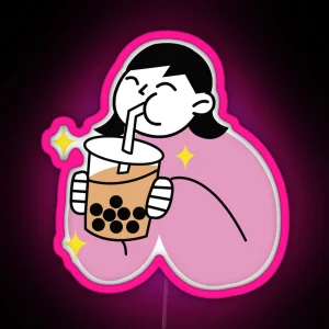 Bubble Tea Cartoon Design RGB Neon Sign