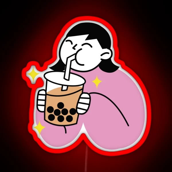 Bubble Tea Cartoon Design RGB Neon Sign