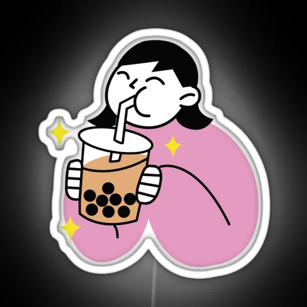 Bubble Tea Cartoon Design RGB Neon Sign