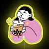 Vibrant bubble tea cartoon design RGB neon digital sign art