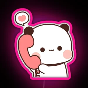 Bubu Is Receiving A Call From Her Dudu Cute Panda Bear Couple Bubu And Dudu RGB Neon Sign