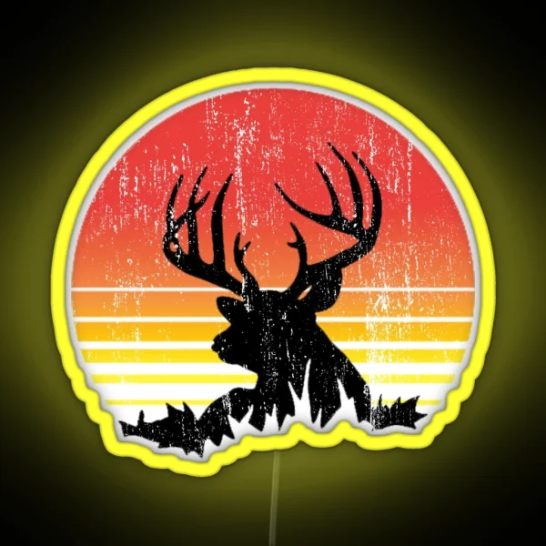 Buck Deer At Sunset Worn Look RGB Neon Sign