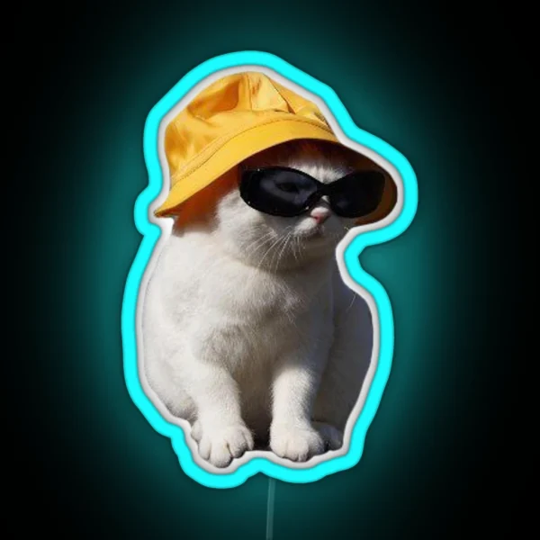Bucket Hat Cat RGB Neon Sign