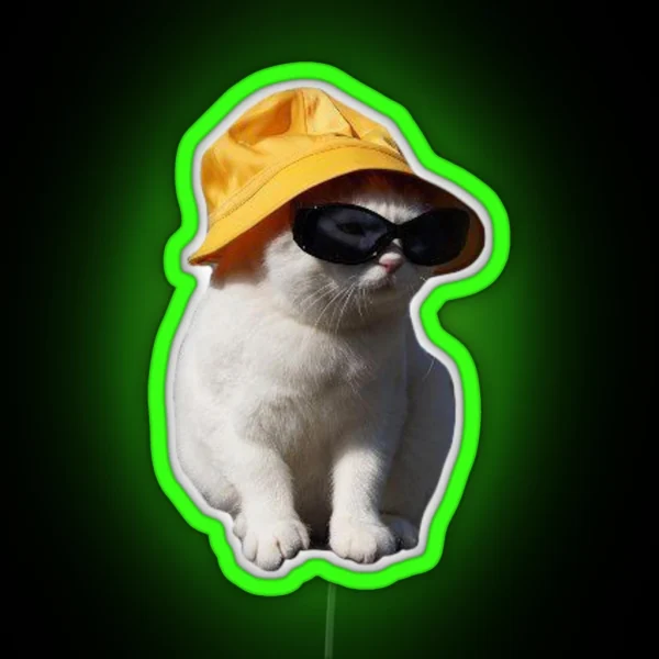 Bucket Hat Cat RGB Neon Sign