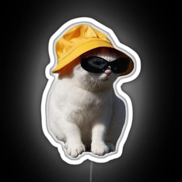 Bucket Hat Cat RGB Neon Sign