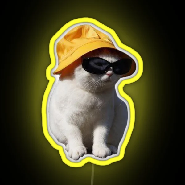 Bucket Hat Cat RGB Neon Sign