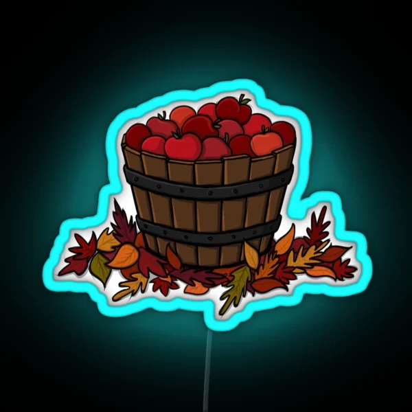 Bucket Of Juicy Red Apples On Some Autumn Leaves RGB Neon Sign