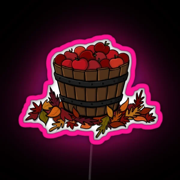 Bucket Of Juicy Red Apples On Some Autumn Leaves RGB Neon Sign