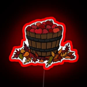 Bucket Of Juicy Red Apples On Some Autumn Leaves RGB Neon Sign