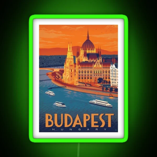 BUDAPEST HUNGARY Vintage Stockholm Travel Advertising Print RGB Neon Sign