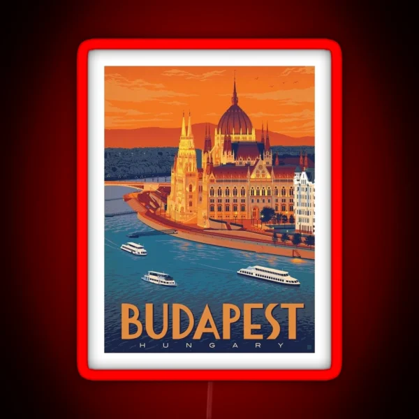 BUDAPEST HUNGARY Vintage Stockholm Travel Advertising Print RGB Neon Sign