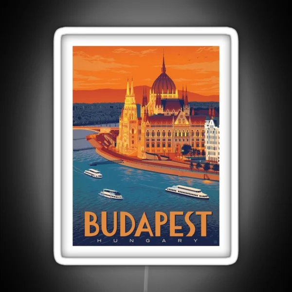 BUDAPEST HUNGARY Vintage Stockholm Travel Advertising Print RGB Neon Sign