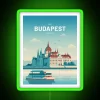 Budapest Hungary Vintage Travel Inspiration Neon Sign with Colorful Accent Lighting