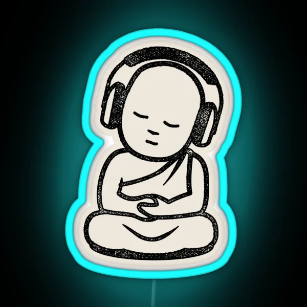 Buddha Headphones Buddhist Monk DJ RGB Neon Sign