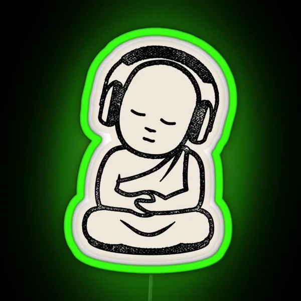 Buddha Headphones Buddhist Monk DJ RGB Neon Sign