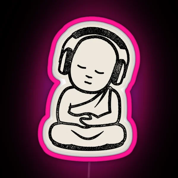 Buddha Headphones Buddhist Monk DJ RGB Neon Sign