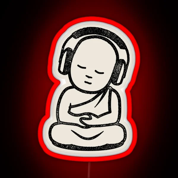 Buddha Headphones Buddhist Monk DJ RGB Neon Sign