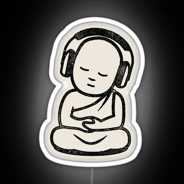 Buddha Headphones Buddhist Monk DJ RGB Neon Sign
