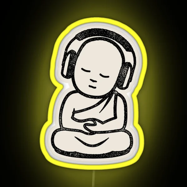 Buddha Headphones Buddhist Monk DJ RGB Neon Sign