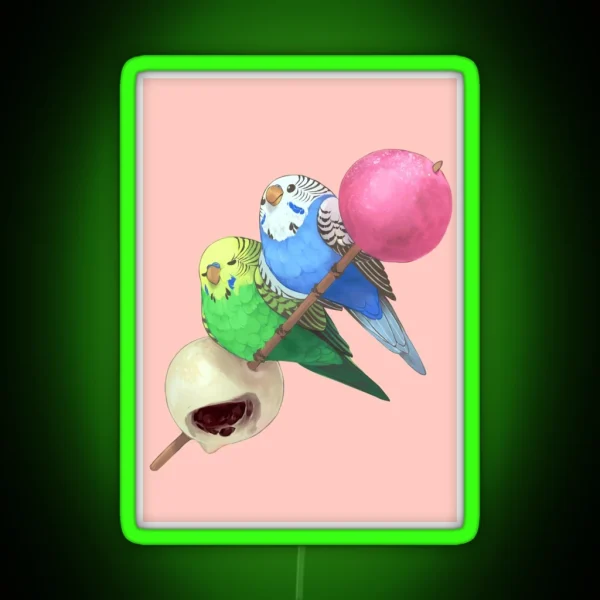 Budgies On Mochi Stick RGB Neon Sign
