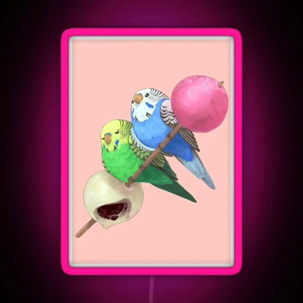 Budgies On Mochi Stick RGB Neon Sign